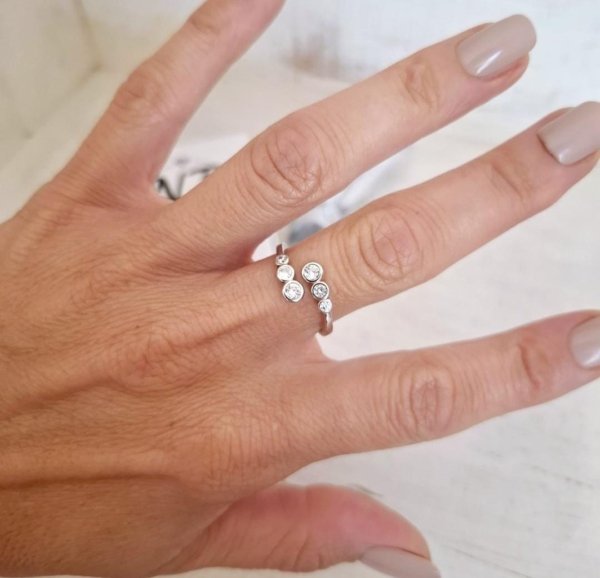 Anillo Círculos Cristal Regulable - Plata 925