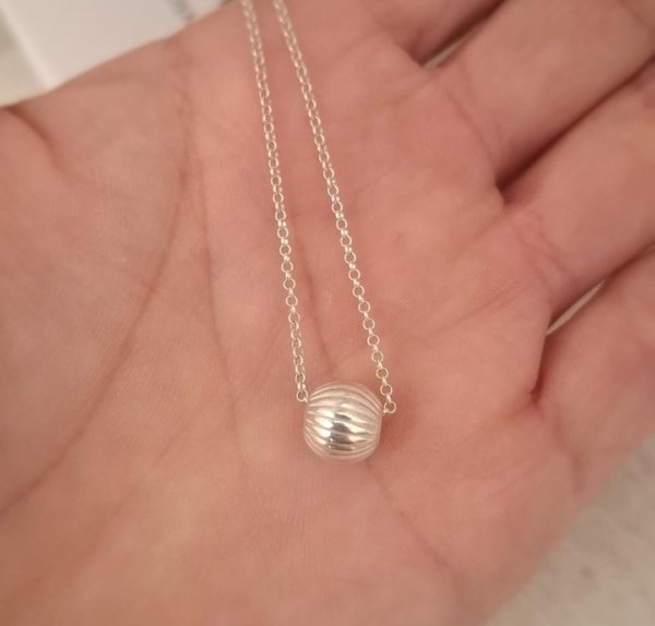 Collar Bolita Rayas - Plata 925