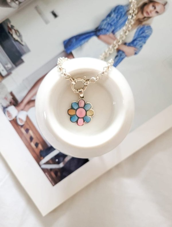 Dije Nacar Flor de Colores - Plata 925