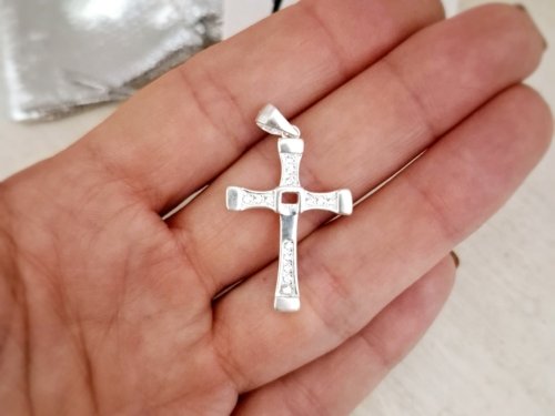 Dije Cruz con Brillo - Plata 925