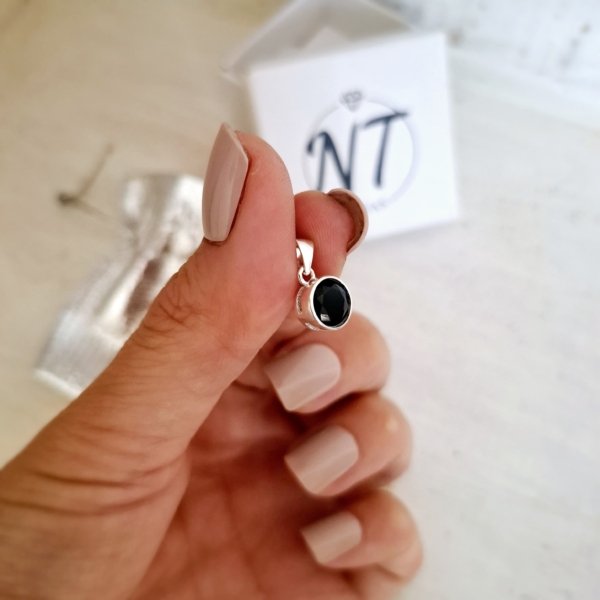 Dije Redondo Negro - Plata 925