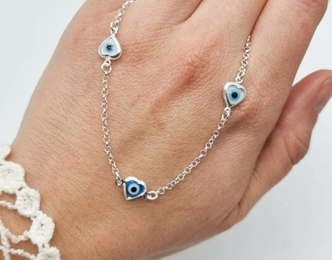 Pulsera Corazón Ojo Turco en plata 925