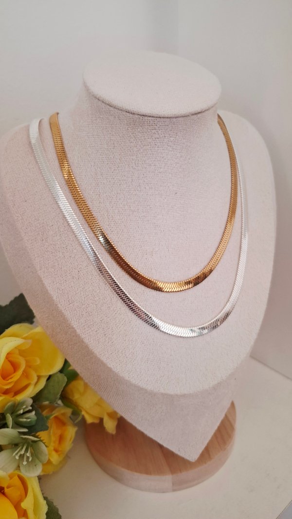 Cadena  Chata - Acero Blanco- Dorado