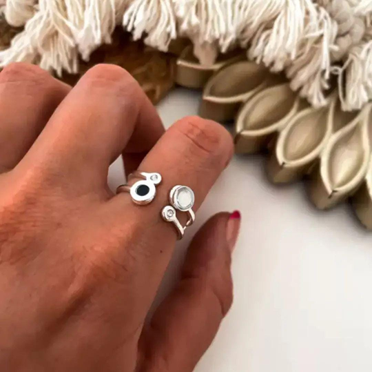 Anillo Círculos - Acero Blanco