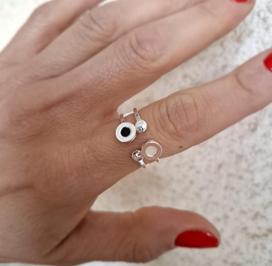 Anillo Círculos - Acero Blanco