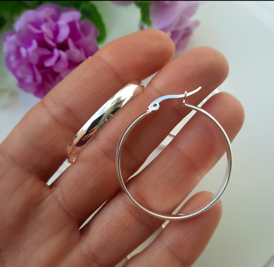 Argollas Cinta en Acero Blanco