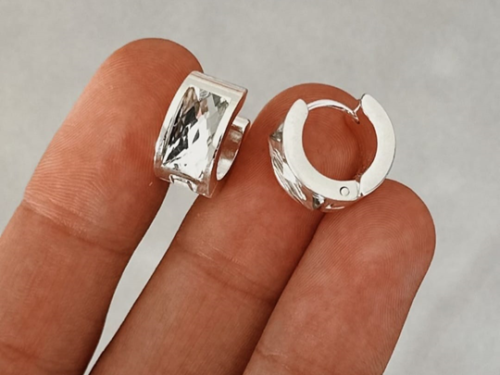 Argollas Cubanas con Strass en Acero Blanco