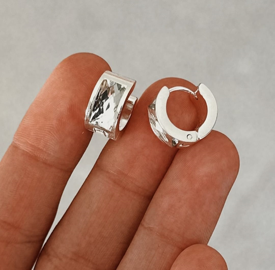 Argollas Cubanas con Strass en Acero Blanco