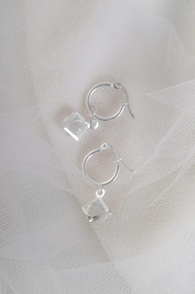 Argollas Cristal Dije Cuadrado - Acero Blanco