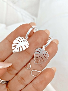 Argollas Dije Hojas Grandes - Acero Blanco