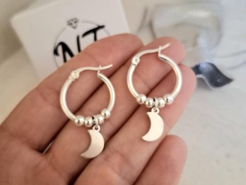 Argolla Dije Luna - Acero Blanco