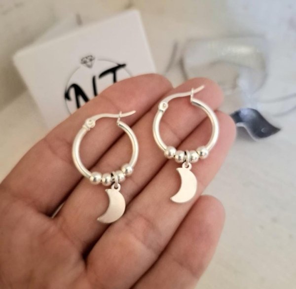 Argolla Dije Luna - Acero Blanco