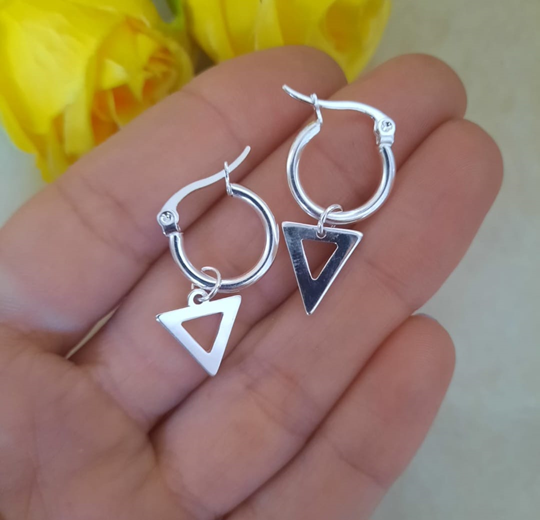 Argollas Dije Triángulo - Acero Blanco