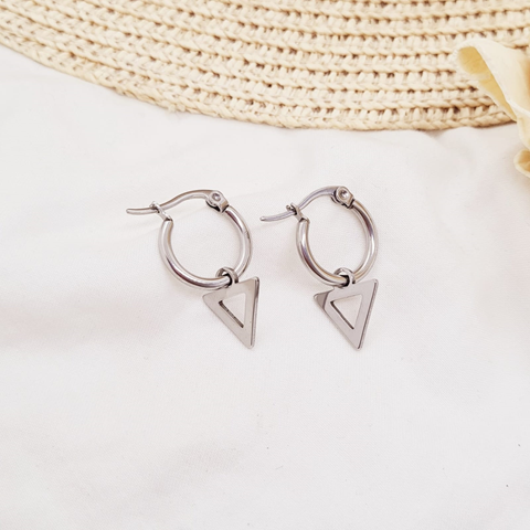 Argollas Dije Triángulo - Acero Blanco