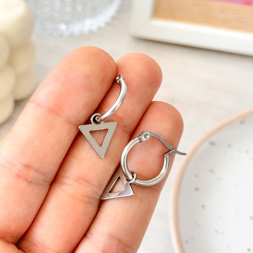 Argollas Dije Triángulo - Acero Blanco