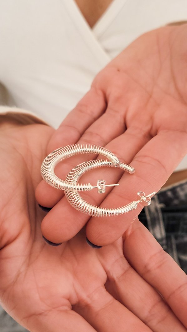 Semi Argollas Espiral - Acero Blanco