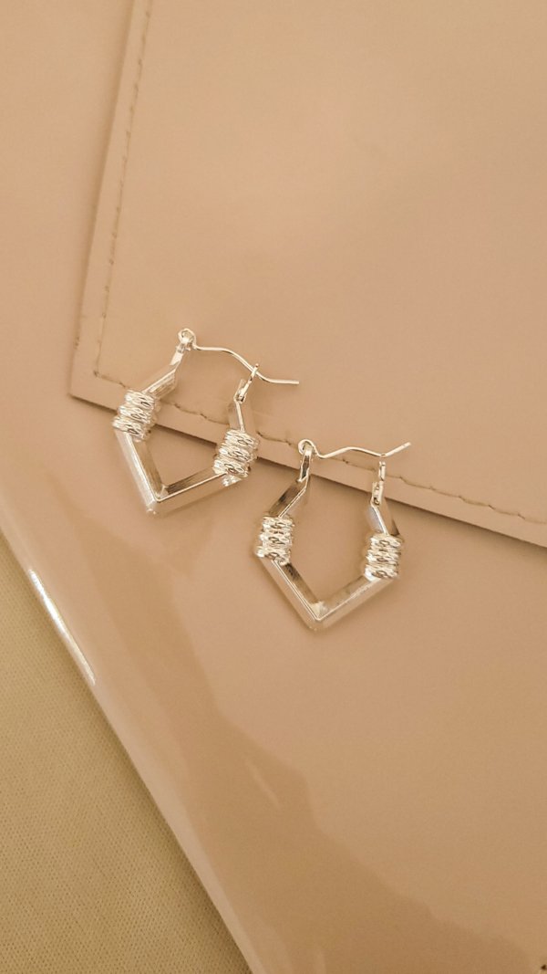 Argollas Infladas Hexagonal - Acero Blanco