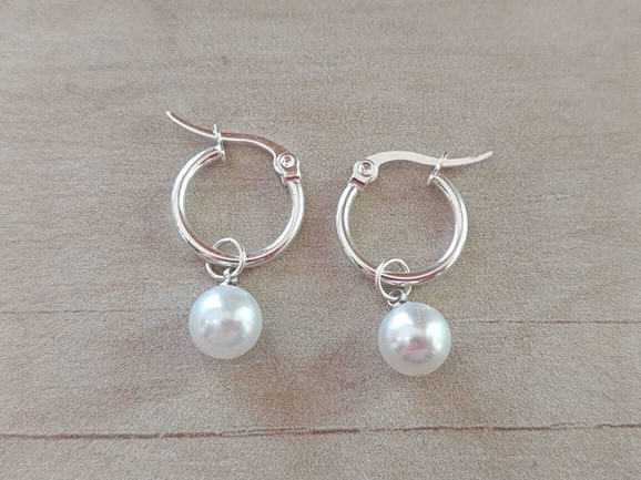 Argollas Perla en Acero Blanco