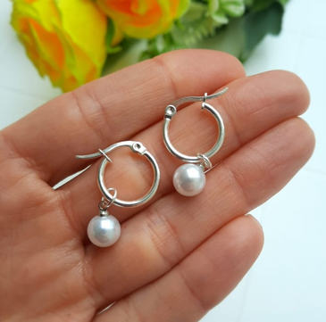 Argollas Perla en Acero Blanco