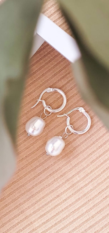 Argollas Perlas Mua - Acero Blanco