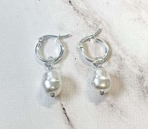 Argollas Perlas Mua - Acero Blanco