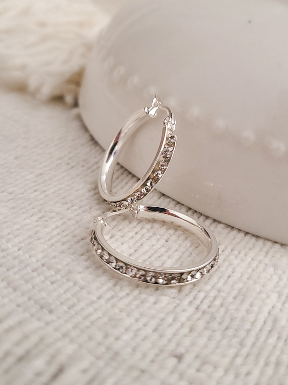 Argollas con Strass en Acero Blanco