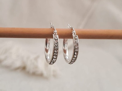 Argollas con Strass en Acero Blanco1 Argollas con Strass en Acero Blanco