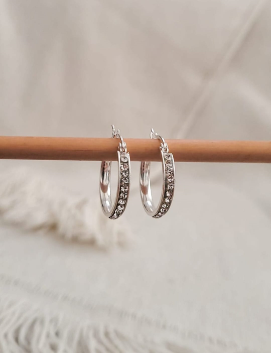 Argollas con Strass en Acero Blanco