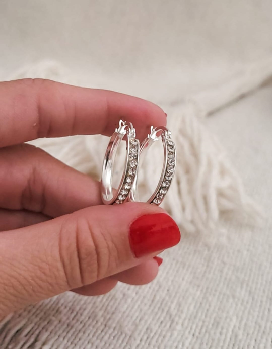 Argollas con Strass en Acero Blanco