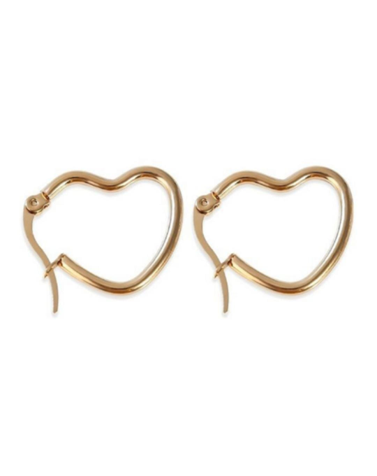 Argollas con forma de corazón en Acero Dorado.