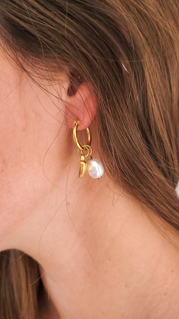 Argollas con doble Dije Corazón - Acero Dorado