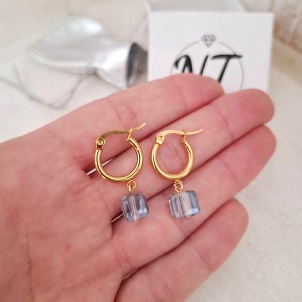 Argollita Dije Cubo - Acero Dorado