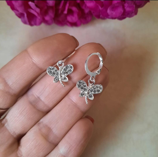 Argollitas Mariposa Puntos de Luz - Acero Blanco