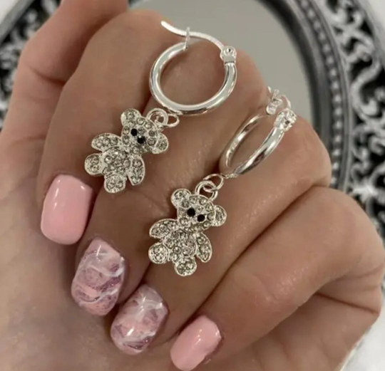 Argollitas Osito Puntos de Luz en Acero Blanco