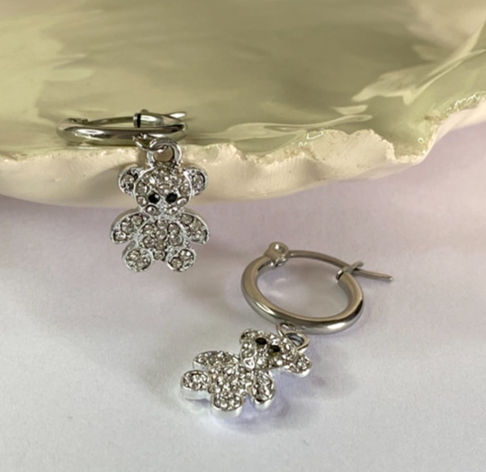 Argollitas Osito Puntos de Luz en Acero Blanco