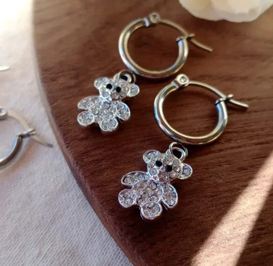 Argollitas Osito Puntos de Luz en Acero Blanco