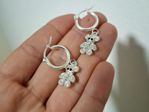 Argollitas Osito Puntos de Luz en Acero Blanco