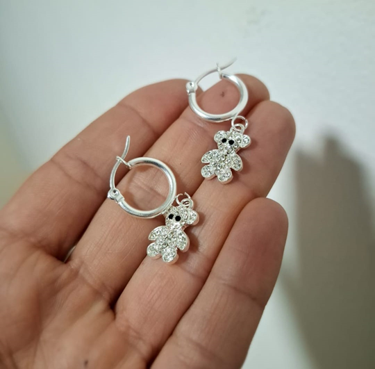 Argollitas Osito Puntos de Luz en Acero Blanco