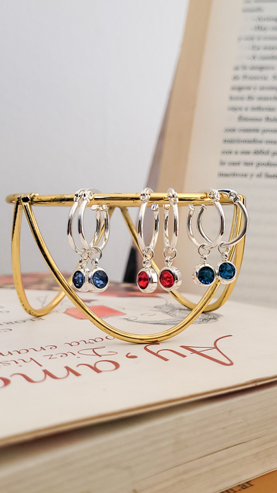 Argollitas Piedras Color - Acero Blanco