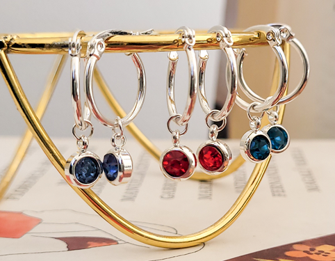 Argollitas Piedras Color - Acero Blanco