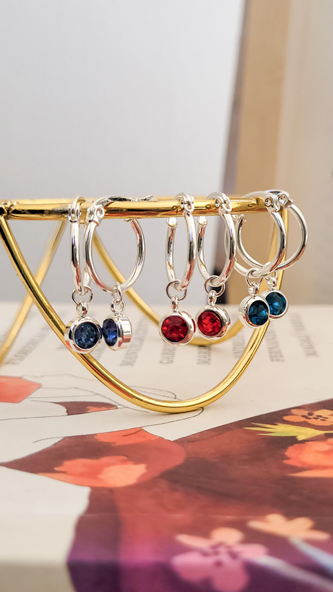 Argollitas Piedras Color - Acero Blanco