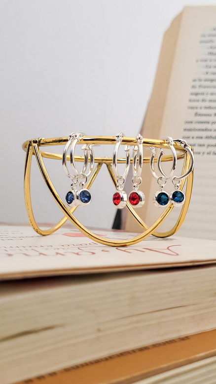 Argollitas Piedras Color - Acero Blanco