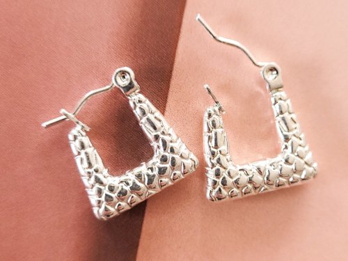 Aros Argolla Labrados - Acero Blanco Argollas cuadradas labradas - Acero Blanco