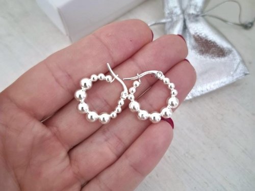 Argollas Bolitas - Acero Blanco