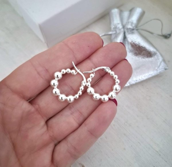 Argollas Bolitas - Acero Blanco