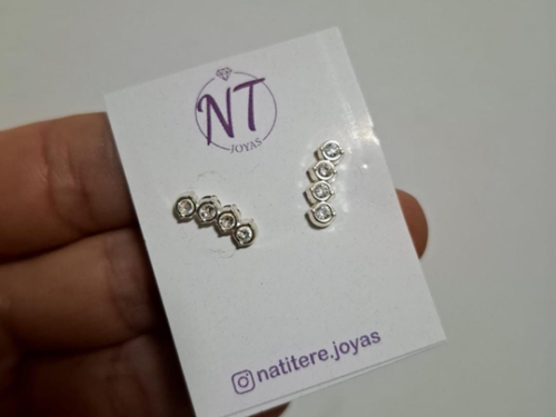 Aros Pasante Cuatro Círculos con Puntos de Luz en Acero Blanco