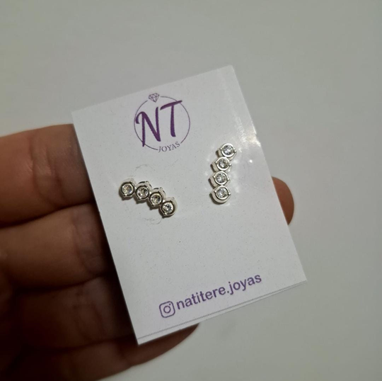 Aros Pasante Cuatro Círculos con Puntos de Luz en Acero Blanco