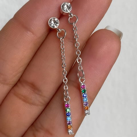 Aros Pasante Largos Multicolor - Acero Blanco