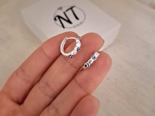 Aros Plata 925 Natitere Joyas (11) Argollas Ojo Turco y Puntos de Luz - Plata 925