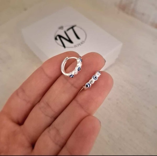 Argollas Ojo Turco y Puntos de Luz - Plata 925